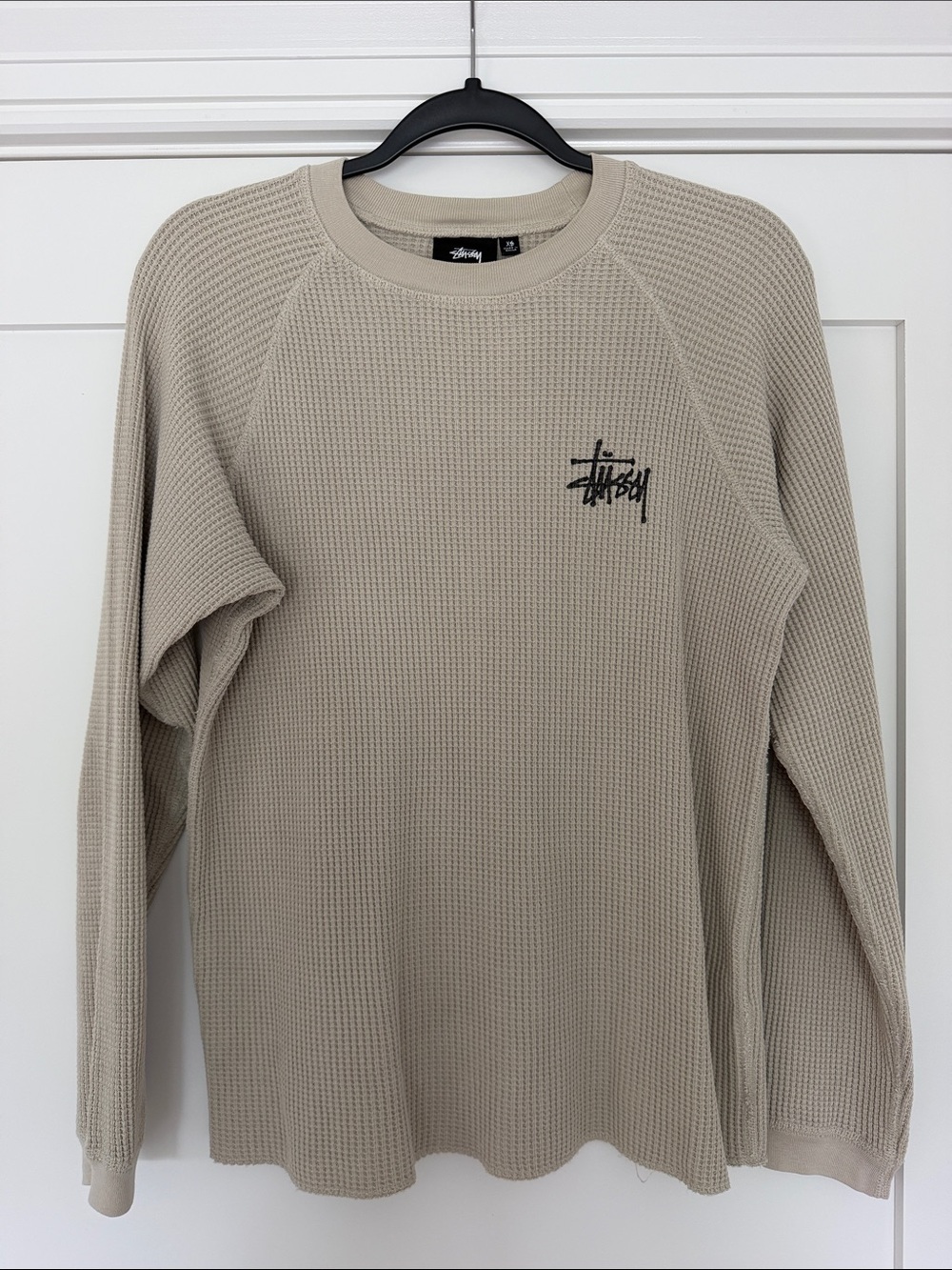 Stussy Waffle Knit Crewneck Sweater in Beige